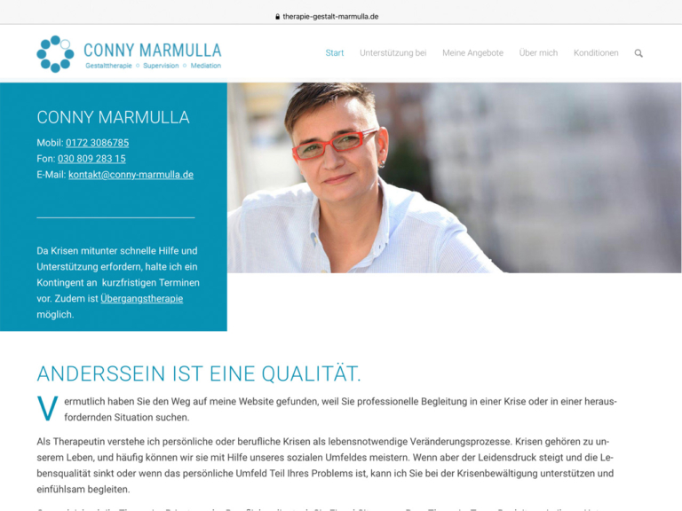 Startseite mit Portrait Conny Marmulla