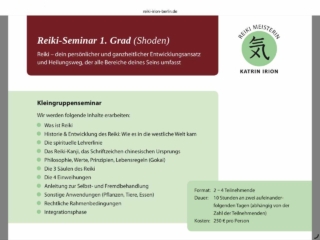 Informationsflyer zum Reiki-Seminar Informationsflyer zum Reiki-Seminar 1. Grad Shoden